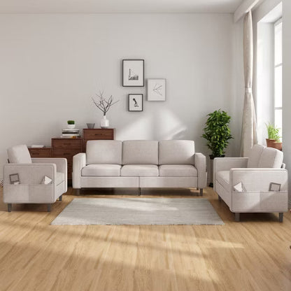 Mjkone 78" Linen Sectional Couches Set ,3-Seater Sofa with Storage Ottoman and Loveset Sofa and Armchair -Beige