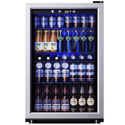 EUHOMY 145 Can Beverage Refrigerator- Mini Fridge with Digital Temperature Control- Silver