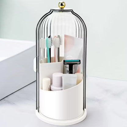 360 Rotating Clear Dustproof Waterproof 3 Slots Bathroom Countertop Organizer Covered Toothbrush Holder (White)