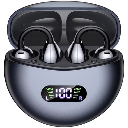 VEAT00L Open-Ear Clip On Earbuds, 68H Playtime, Digital Display Case, Lightweight, Stable Fit, Safe Design for Active & Office Use