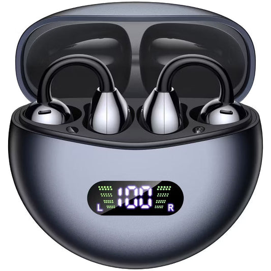 VEAT00L Open-Ear Clip On Earbuds, 68H Playtime, Digital Display Case, Lightweight, Stable Fit, Safe Design for Active & Office Use