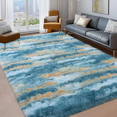 LOVEVOOK Abstract Blue Area Rugs for Living Room 4x6 Feet, Fluffy Shag Bedroom Rug, Modern Indoor Floor Carpet for Home Decor Aesthetic