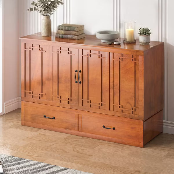 Mjkone Space-Saving Murphy Bed Cabinet with Built-In Charging Station, Convertible Bed with Large Drawers & Mattress Excluded