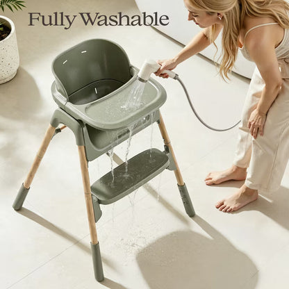AmourLil 4-in-1 Convertible High Chair for Babies & Toddlers, Adjustable Height with Dishwasher-Safe Tray, Easy-Clean Design, Beige (Green)