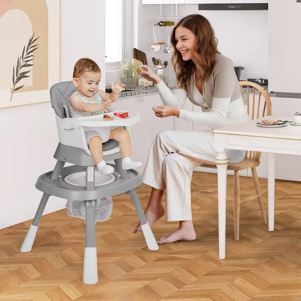 TODECARE 15-in-1 Convertiable High Chair for Babies and Toddlers, Highchair & Activity Center, Booster Seat w/5-Point Harness & Removable Tray, Gray