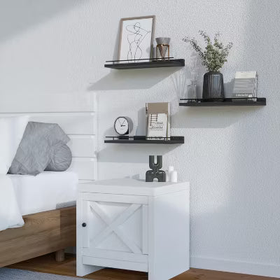 Floating Shelves with Black Metal Guardrail (Set of 3), Wall Storage Decor for Bedroom Kitchen Bathroom