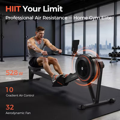 YOSUDA Air Resistance Rowing Machine – Professional Home Rower with 53.7'' Extra-Long Rail, Self-Powered Monitor & 5-Second Quick Storage