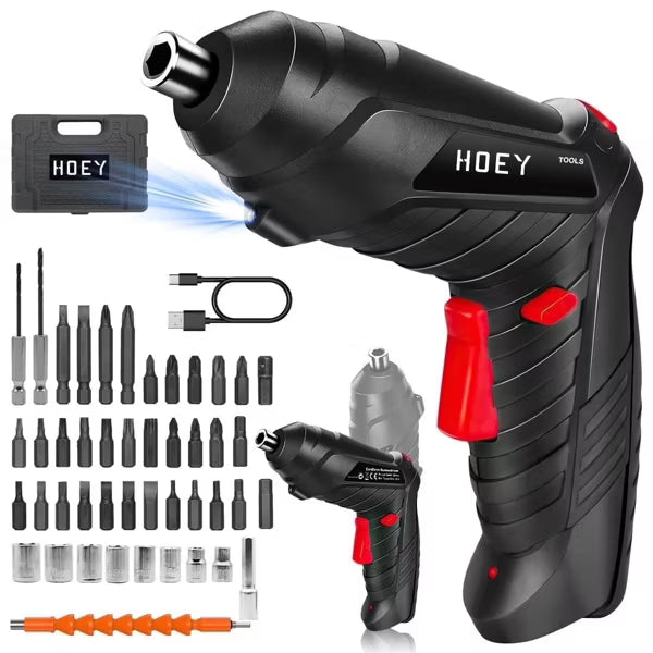 Hoey Cordless Screwdriver, 47 in 1 Electric Screwdriver,Dual Position Handle with USB Cable LED Light for Home Office DIY Tools