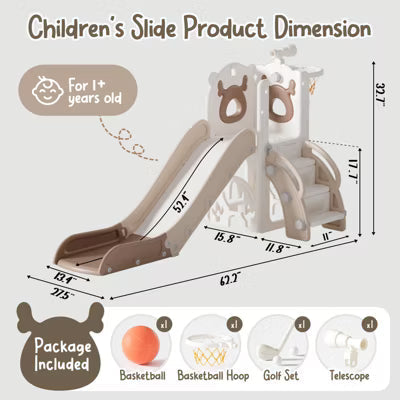 7 In1 Elk Toddler Slide, Kids Indoor Slide For Toddlers ,baby Slide For Indoor Outdoor With Basketball Hoop And Telescope