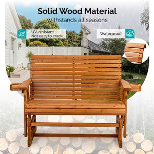 Karl Home | 48 in. Solid Wood Patio Glider Bench with Cup Holder