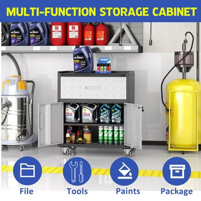 VIYET 35"H Heavy-Duty Mobile Steel Tool Cabinet,360° Lockable Casters,3-Sided Top Fence,Garage/Home/Office/Workshop, Black