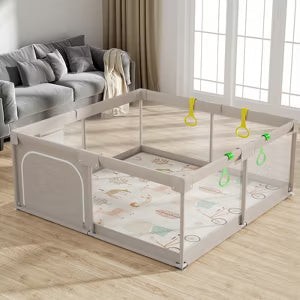 Fodoss Baby Playpen with Mat, 59x59 In Playpen for Babies and Toddlers, Indoor & Outdoor Activity Center, Safety Baby Fence (59x59x27inch, gray)