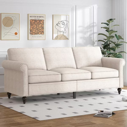 Mjkone 2 Piece Living Room Sofa Set with Rivet Design,Linen Fabric W76''3-Seater Sofa Couch with W53''Loveseat Sofa-Beige