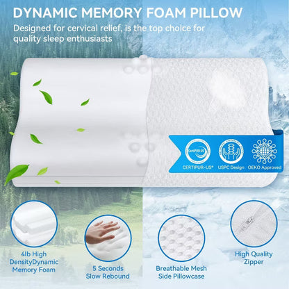 Bed Pillow, Cervical Pillow for Neck Pain Relief, Memory Foam Neck Pillow for Sleeping, Contour Cooling Pillow for Side Sleeper