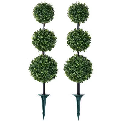 DR.Planzen 3FT Artificial Topiary Tree, Three Ball Faux Tree with Realistic Trunk & Ground Spike, Fake Plant for Indoor & Outdoor Home Décor