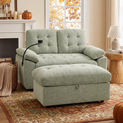 Double Recliner Sofa with Ottoman Manual Loveseat Recliner with USB Charging Port Phone Holder Soft Cushions for Living Room Apartment