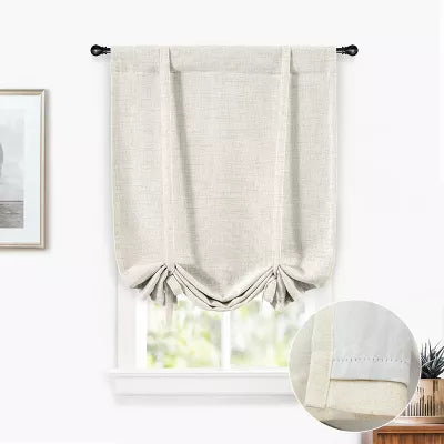 DriftAway Double Layer Linen Blackout Tie Up Curtains Thermal Insulated Balloon Roman Shade Light Linen 31X47
