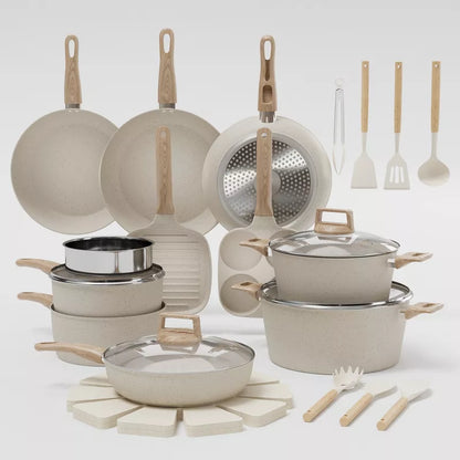 31Pcs Nonstick Ceramic Cookware Set for Induction - Pots & Pans Set with Frying Pans, Saucepans, Stockpot, Steamer & Utensils