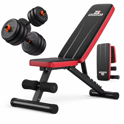 FED FITNESS Adjustable Weight Bench & 20lb Dumbbell Set 5-in-1 Home Gym Combo, Foldable Strength Bench + Dumbbells, Barbell, Kettlebell