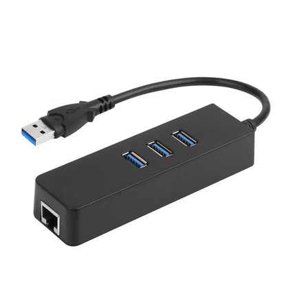 3-Port USB 3.0 Hub with Gigabit RJ45 Ethernet Adapter, Up to 5Gbps USB and 10/100/1000Mbps Wired Network Connectivity - Black