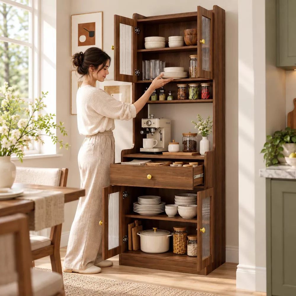 LauKingdom Kitchen Storage Cabinet with Microwave Stand and Countertop, Storage Organizer, Pantry Cabinet, Comprehensive Sideboard Cabinet for Kitchen