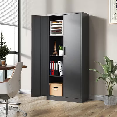 Munora - 71" Metal Garage Storage Cabinet with 3 Adjustable Shelves - Lockable Tool Cabinet with 3-Point Lock System - Black