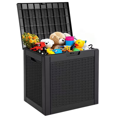ELJGET 31-Gallon Outdoor Deck Box, Weatherproof Resin Storage Bin with Lockable Lid, Patio Garden Organizer for Tools, Cushions & Packages