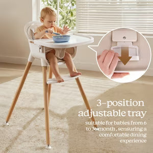 AmourLil 3-in-1 Wooden Baby Toddler High Chair, Convertible Easy Clean Infant Feeding Highchair, Modern Design