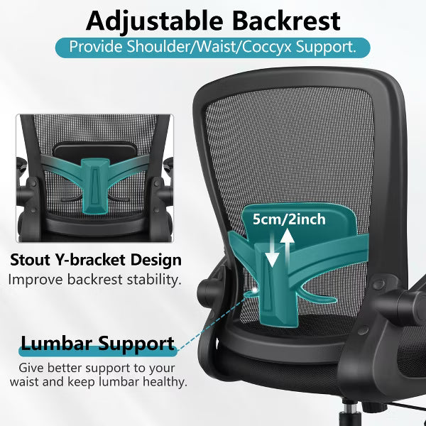 KERDOM Ergonomic Office Chair, Adjustable Lumbar Support, Breathable Mesh Fabric, Durable and Reliable, Black