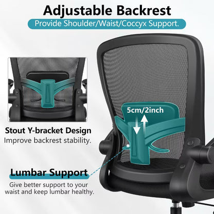 KERDOM Ergonomic Office Chair, Adjustable Lumbar Support, Breathable Mesh Fabric, Durable and Reliable, Black