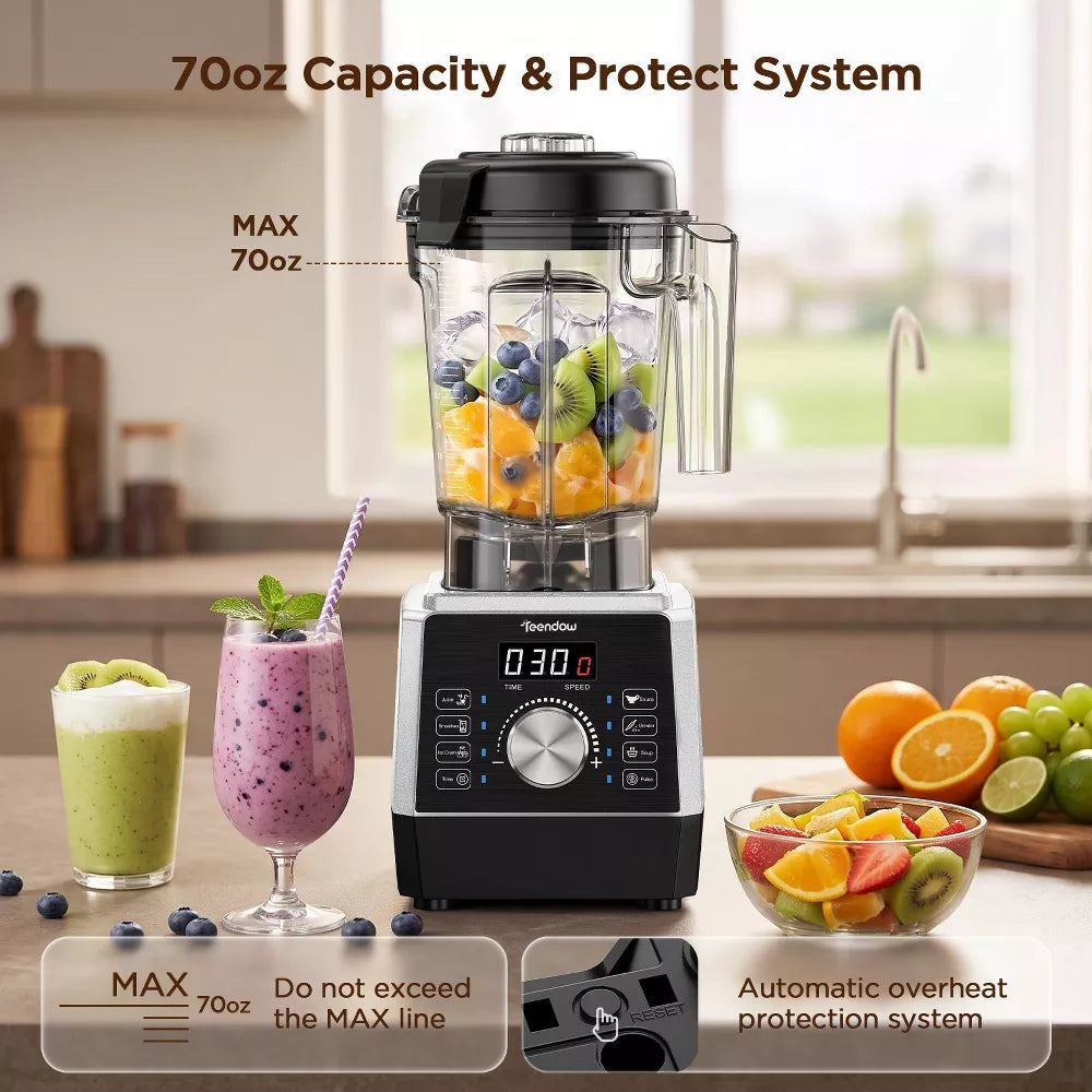 Teendow 1800W Countertop Blender for Kitchen with 70 oz BPA-Free Pitcher,, 25000 RPM Smoothie Blender, 6 Presets, Timer & Pulse for Ice Crushing