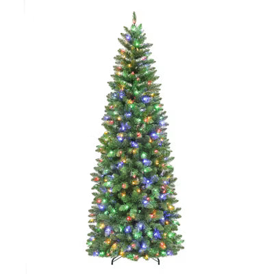 Vivatrees 6 Ft Prelit Pencil Slim Christmas Tree with Color Changing LED Lights Metal Stand Hinged Branches Artificial Holiday