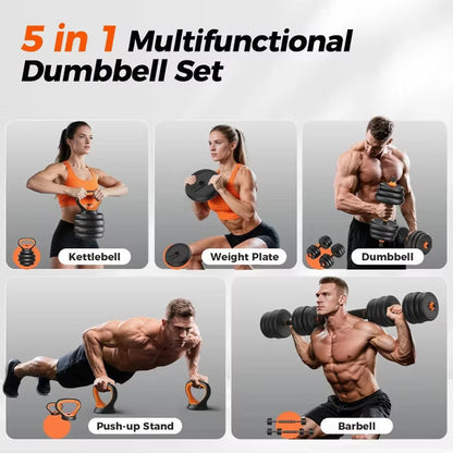 FLYBIRD Adjustable Dumbbells,45lbs Free Weight Set with Connector,5 in1 Dumbbells Set as Barbell,Kettlebell,Push up Stand,Weight Plate