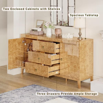 AMERLIFE High Gloss Burl Buffet Sideboard Cabinet