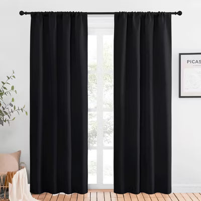 NICETOWN Black 42"x84" Rod Pocket Blackout Drapes 2 Panels Thermal Insulated Noise Reducing for Living Room