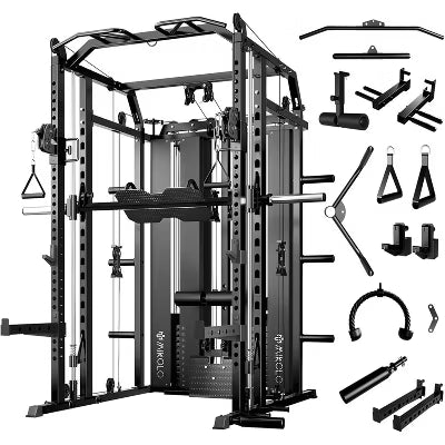 Mikolo Smith Machine with 264LB Weight Stack, Power Cage Home Gym System with LAT Pulldown & Cable Crossover
