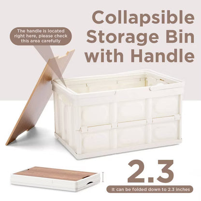 VUSIGN 55L/14.5gal 14.4''x11.6'' Foldable Storage Bins with Wooden Lids and Handles Light Beige