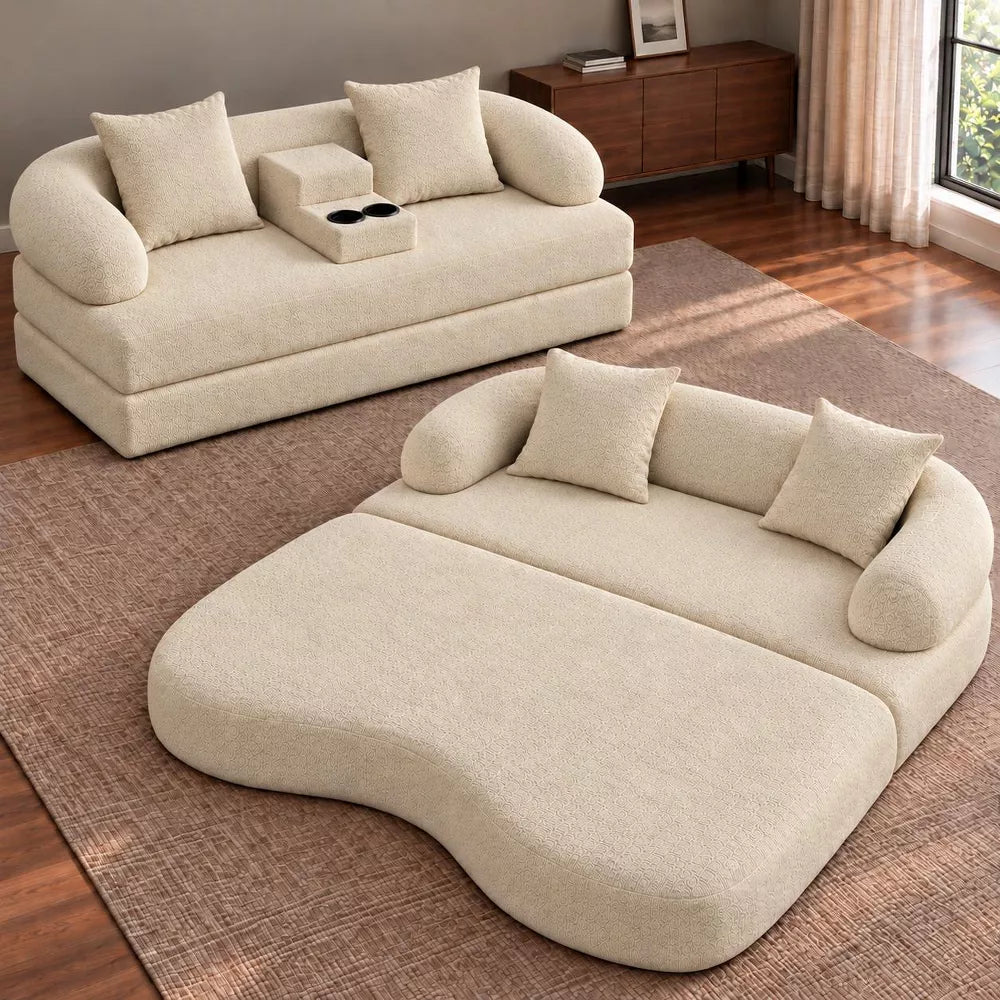 LauKingdom 70" Forest Olive 2-in-1 Chenille Boneless Sofa Bed with Cup Holders for Living Room, Bedroom, Apartment, Studio, Guest Room & Small Space