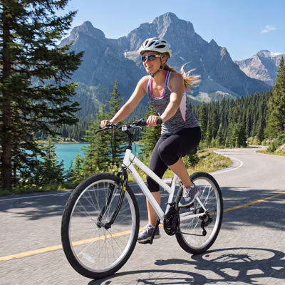 Hykolity Mountain Bike 26 Inch, Women 21 Speed MTB Adult Bicycle with Front Rear Derailleur Double V-Brakes Iron Frame, Cycling Rides, Pastel Pink