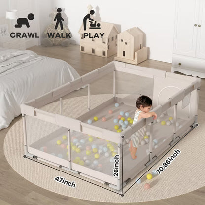 Large Baby Playpen – 47×70.86in Toddler Play Yard, Indoor Activity Fence for Apartments, Safe & Spacious Play Area