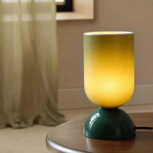 8.9" Modern Cylindrical Glossy Glass Table Lamp with Dome Base for Bedside,UL Listed,Living Room,Study,Lounge,Bar Counter,or Coffee Table,Green