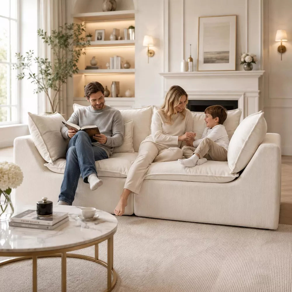74.8" Modular Sectional Sofa,Cloud Dorm Couch Loveseat Sofa, Deep Seat Washable Waffle Fabric Sofa with Throw Pillows for Living Room Apartment