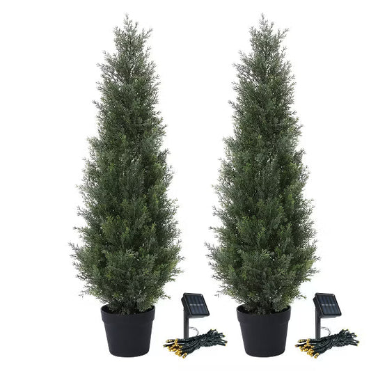 DR.Planzen Artificial Cedar Tree Artificial Christmas Trees with pretty light strips, Faux Trees perfect for Christmas Home Decor set of 2 pack.