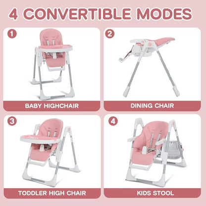 Kinder King Foldable High Chair for Baby, Toddler Eating Chair with Detachable Double Trays