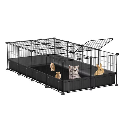 47x24x12" Guinea Pig Cage Small Animal Playpen DIY Metal Pet Enclosure with 20 Panels Waterproof Floor Mat for Hedgehogs Chickens Ducklings Rabbits
