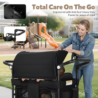 TODECARE Stroller Wagon Folding Baby Stroller for 2 Kids with Removable Canopy and Adjustable Handle
