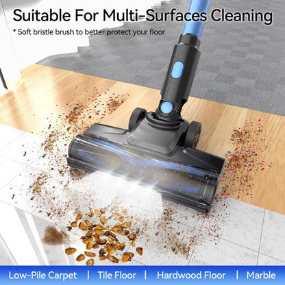 DEVOAC N8 Cordless Vacuum Cleaner, Lightweight Stick Vacuum with Powerful Suction, 2200mAh Battery 40 Mins Runtime, Self-Standing Vacuum Cleaners BLUE