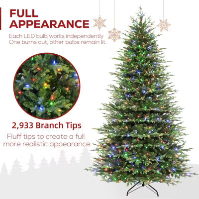 Vivatrees 7.5 Ft Prelit Christmas Tree Artificial Pine 10 Light Modes Color Changing LED Hinged Branches Metal Stand Holiday Decor