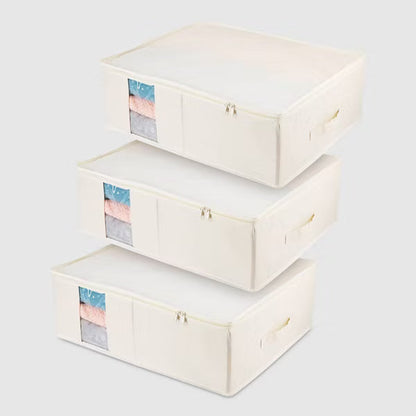 VUSIGN 3pk Under Bed Zippered Storage with Window Light Beige