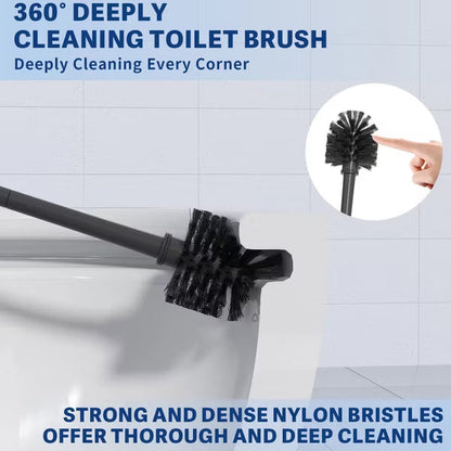 Toilet Bowl Brush Plunger Set with Extended Handle 2-in-1 , Toilet Brush Bristle Plunger Combo 1 Set, Black